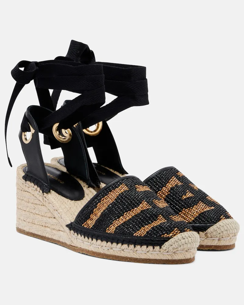 Ferragamo Espadrille-Sandalen aus Raffiabast Schwarz