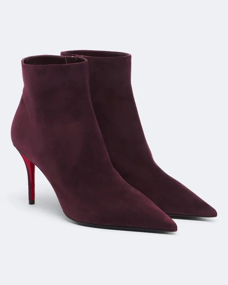 Christian Louboutin Ankle Boots Miss Z aus Veloursleder Burgunderrot