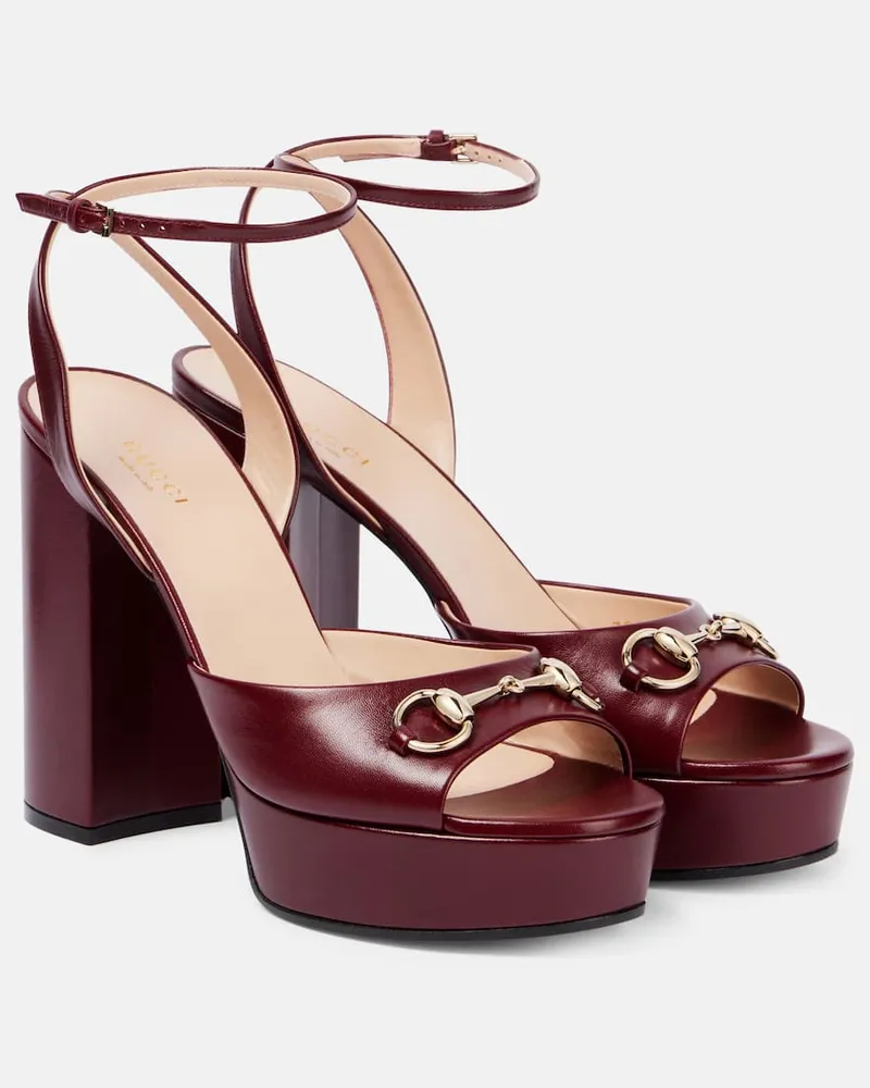 Gucci Plateausandalen Horsebit aus Leder Burgunderrot