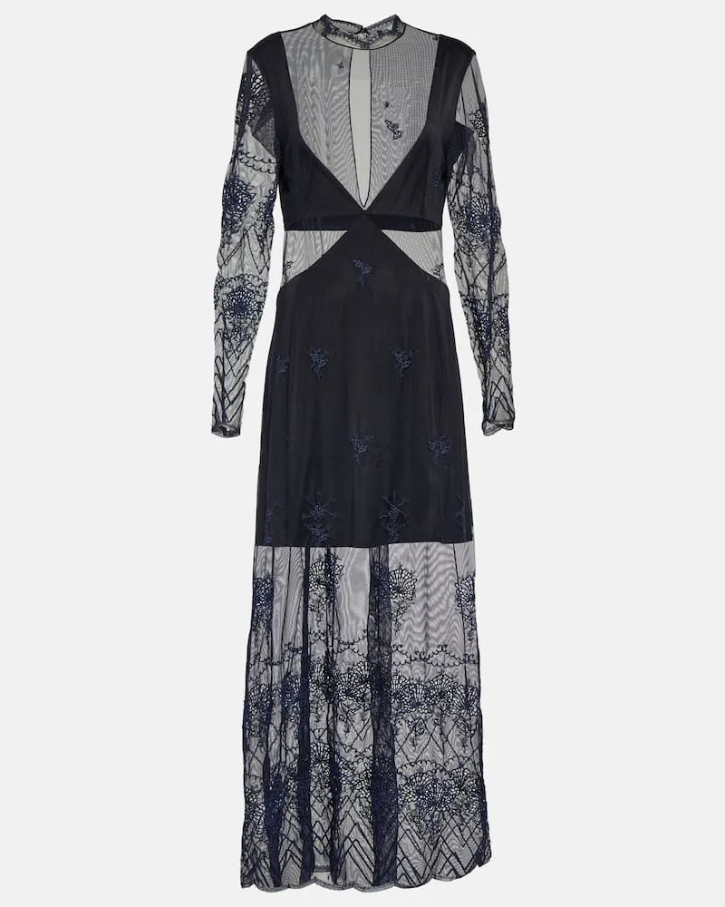 Paco Rabanne Maxikleid aus Satin und Spitze Blau