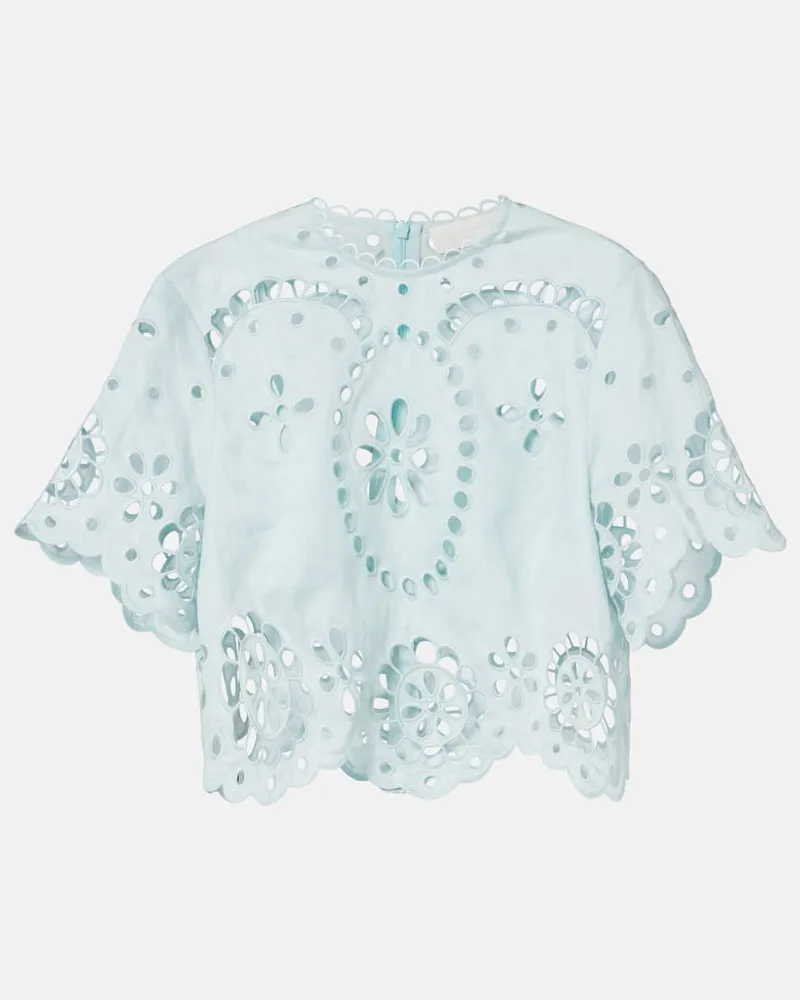 Zimmermann Besticktes Cropped-Top Awaken aus Leinen Blau