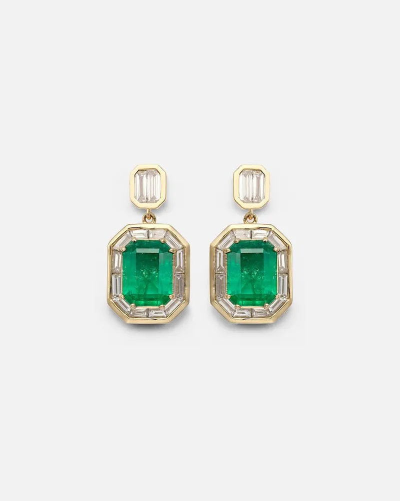 SHAY Ohrringe Halo aus 18kt Gelbgold mit Diamanten und Smaragden Grün