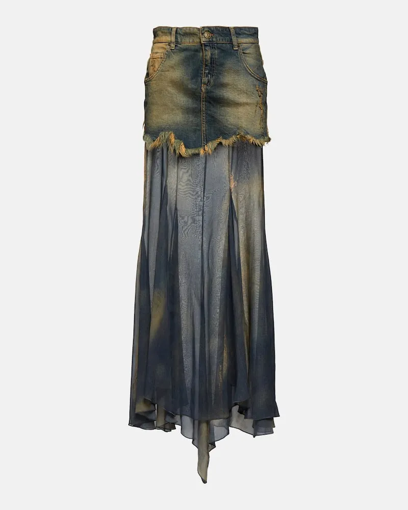 Blumarine Maxirock aus Denim und Seidenchiffon Multicolor