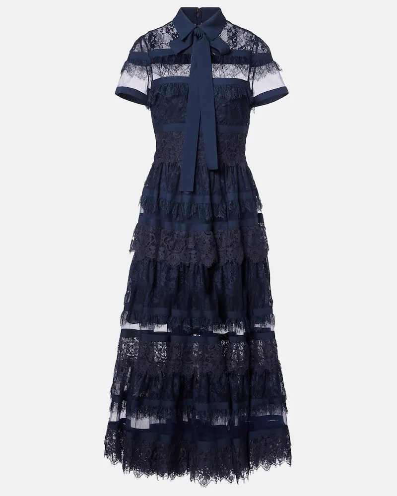 Elie Saab Midikleid aus Spitze Blau