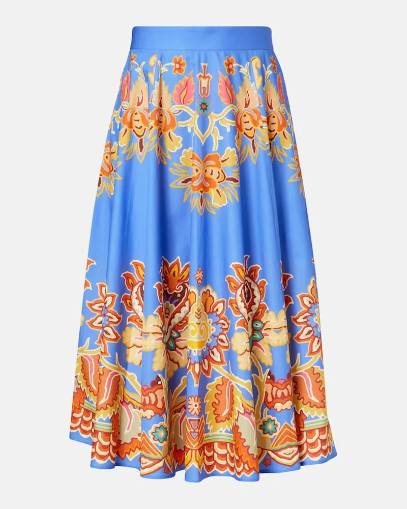 Etro Bedruckter Midirock aus Baumwolle Blau