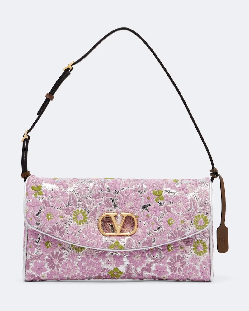 Valentino Garavani Schultertasche DeVain Small aus Jacquard Violett