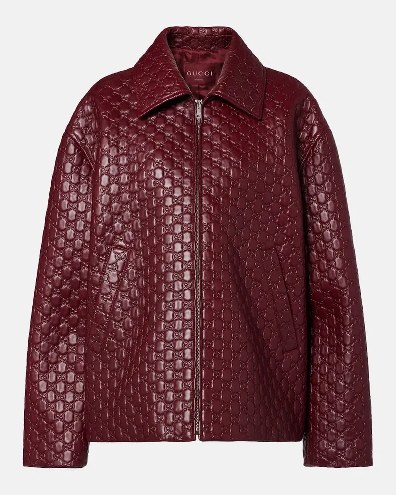 Gucci Lederjacke GG Burgunderrot