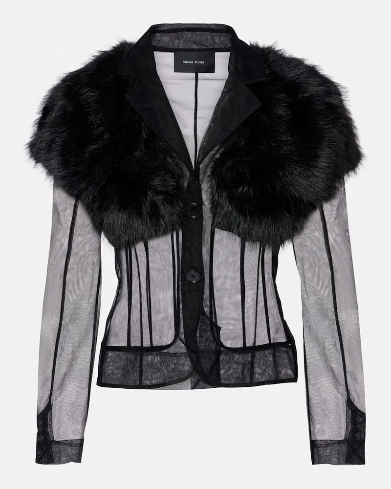 Simone Rocha Jacke aus Faux Fur und Mesh Schwarz