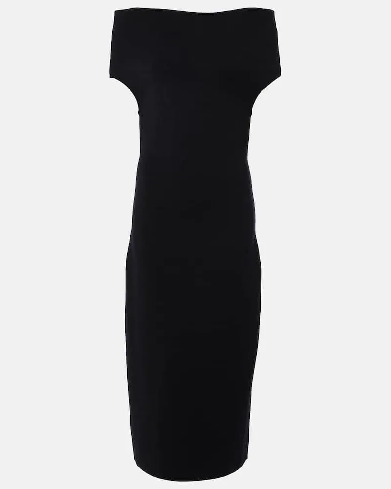Totême Off-Shoulder-Midikleid aus Strick Schwarz