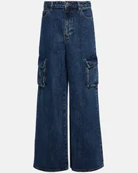 Self-Portrait Weite Mid-Rise-Cargohose aus Denim Blau