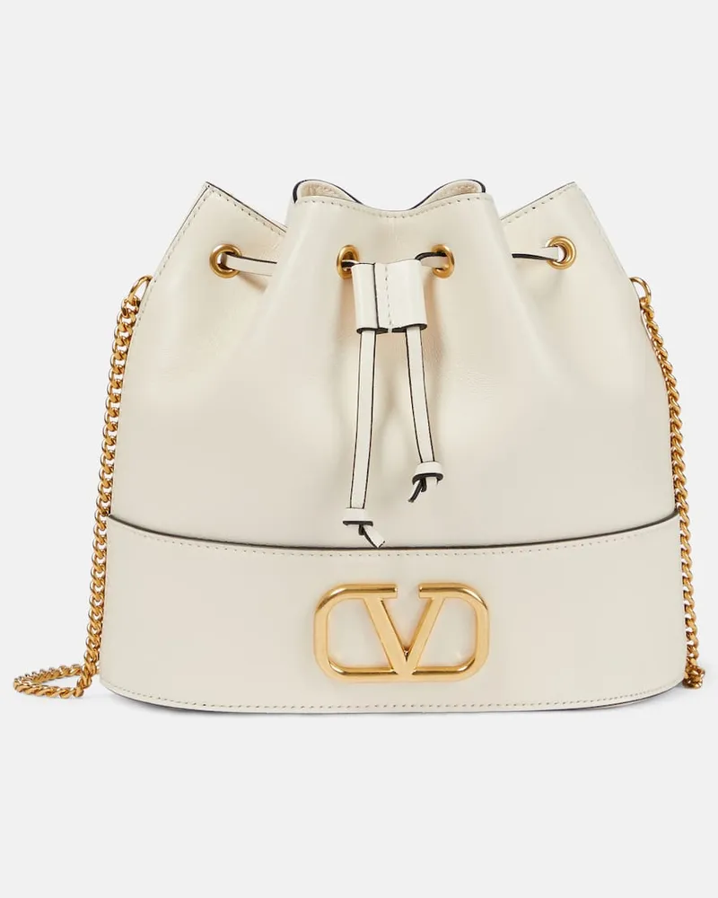 Valentino Garavani Bucket Bag VLogo Signature Small aus Leder Weiß