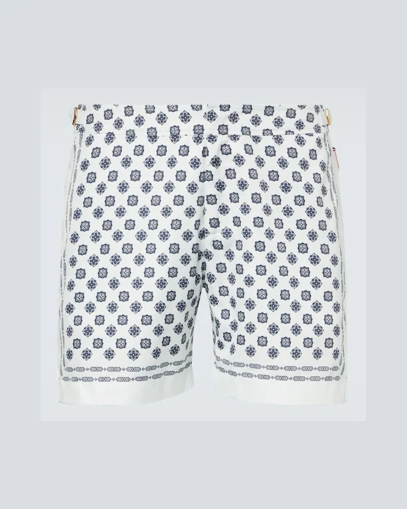 Orlebar Brown Bedruckte Badeshorts Bulldog Weiß