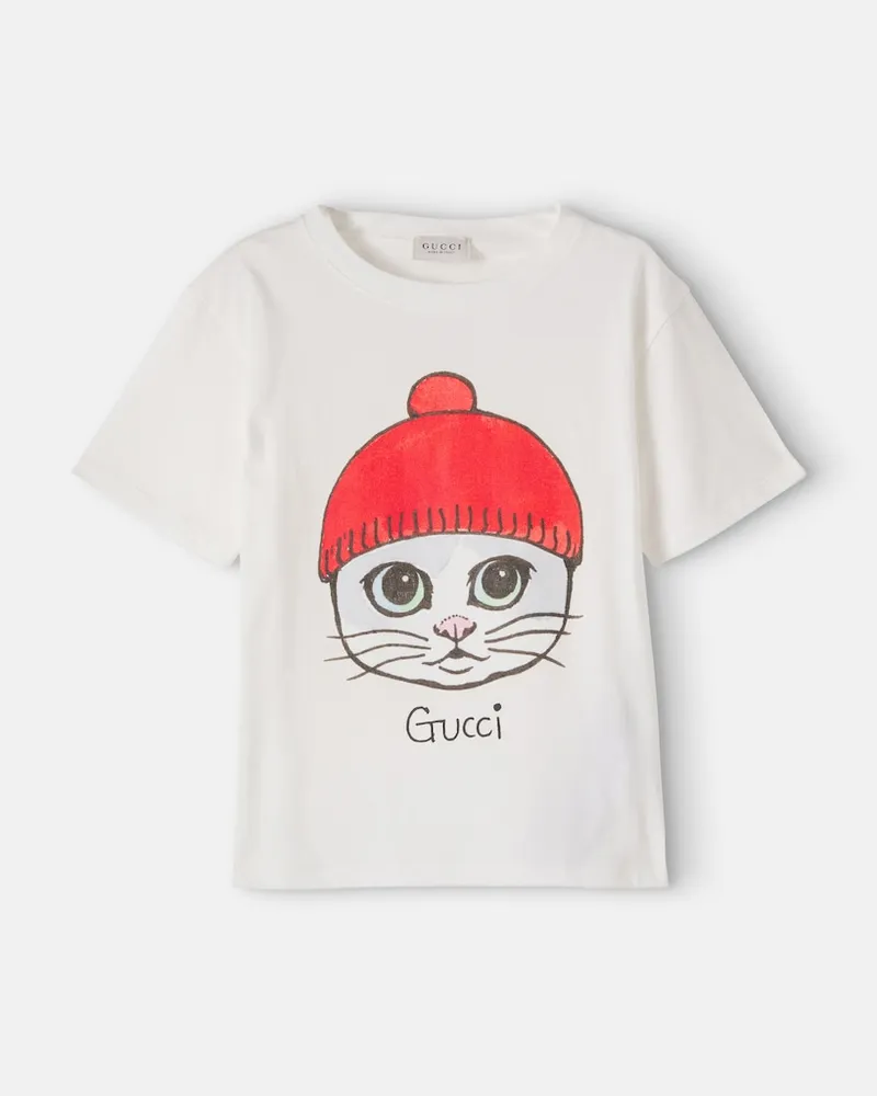 Gucci Bedrucktes T-Shirt aus Baumwoll-Jersey Weiß