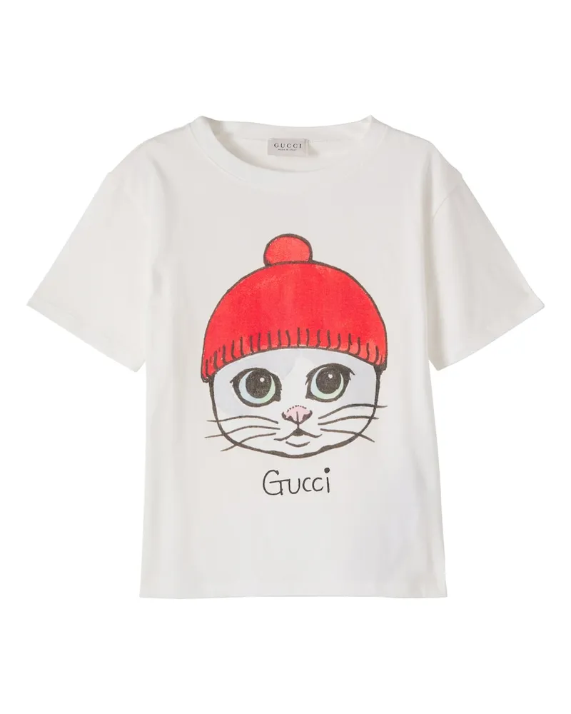 Gucci Bedrucktes T-Shirt aus Baumwoll-Jersey Weiß