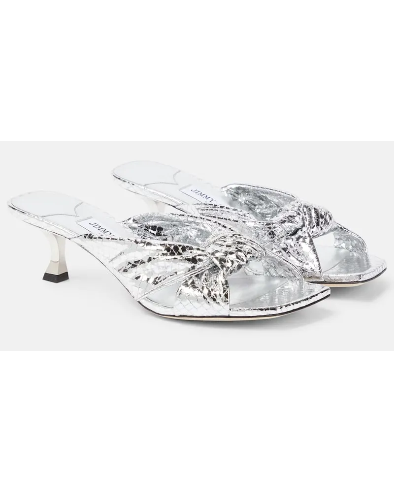 Jimmy Choo Pantoletten Avenue 50 aus Metallic-Leder Silber