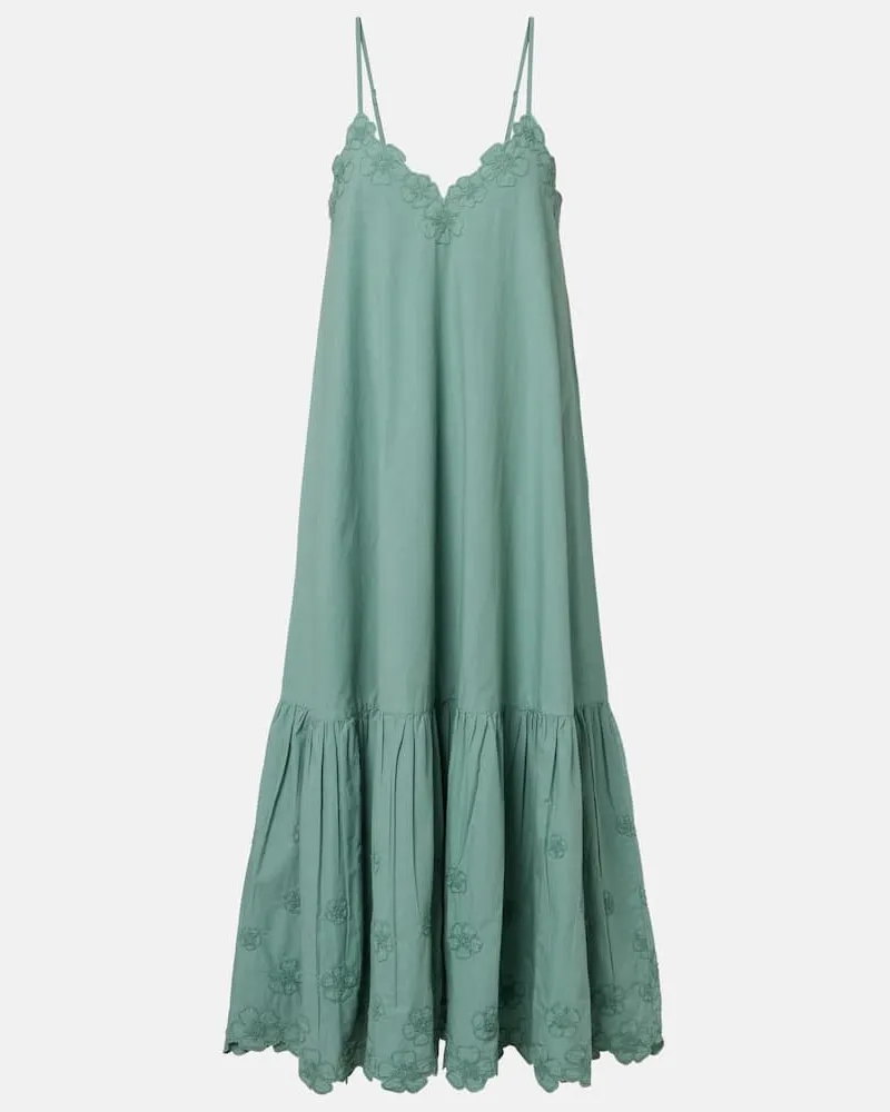 Juliet Dunn Besticktes Midikleid aus Baumwollpopeline Grün
