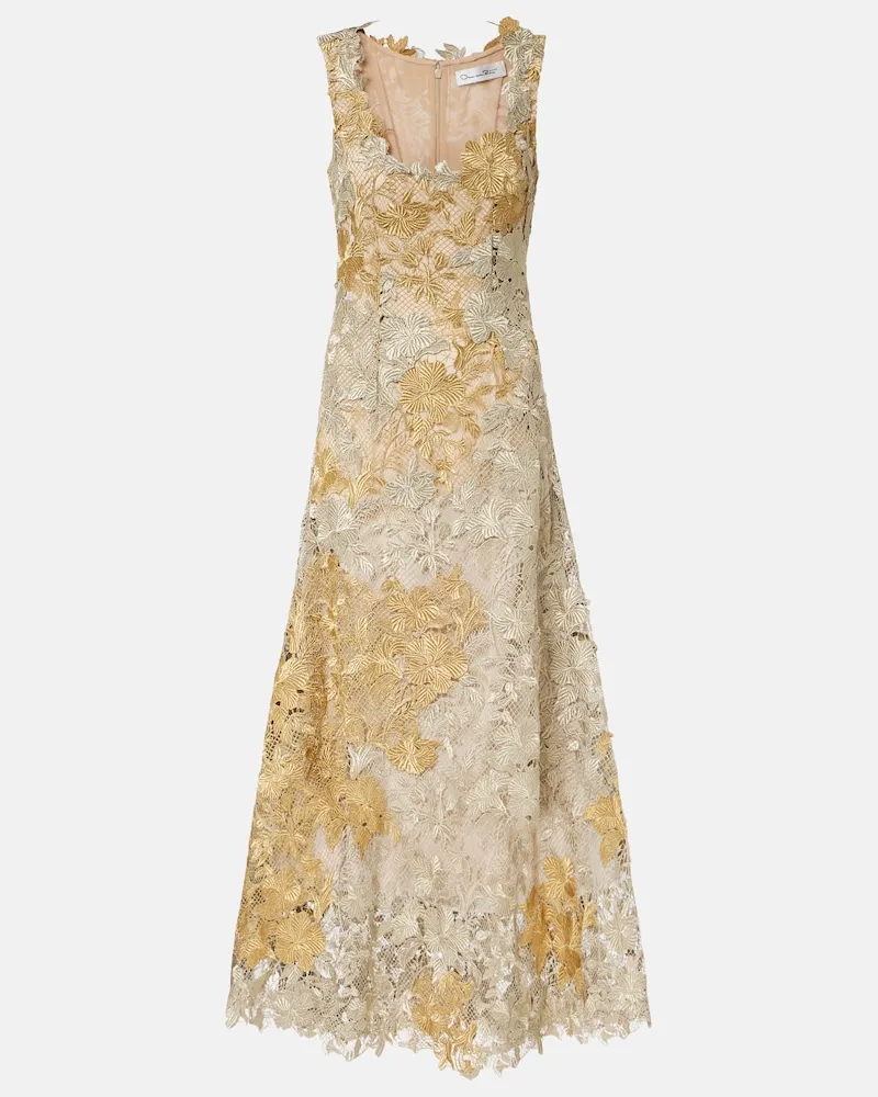 Oscar de la Renta Cocktailkleid aus Guipure-Spitze Gold
