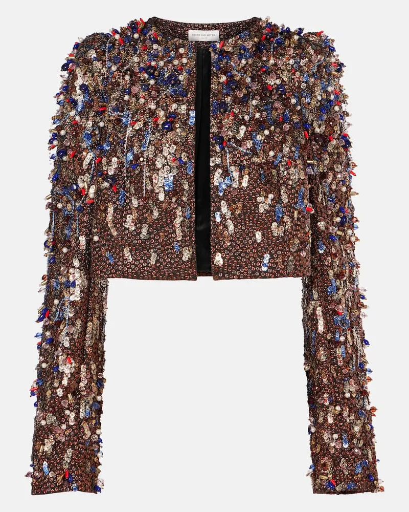Dries van Noten Verzierte Cropped-Jacke Braun