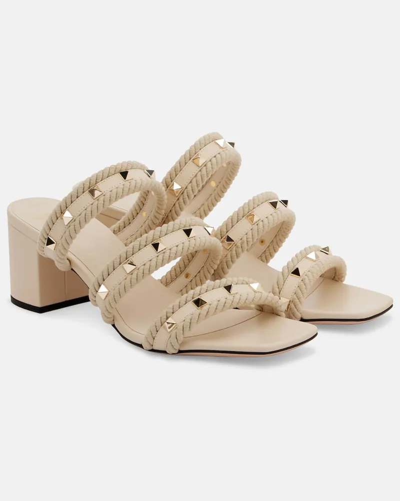 Valentino Garavani Sandalen Rockstud Torchon 60 aus Leder Weiß