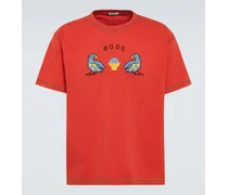 Besticktes T-Shirt Twin Parakeet aus Baumwolle