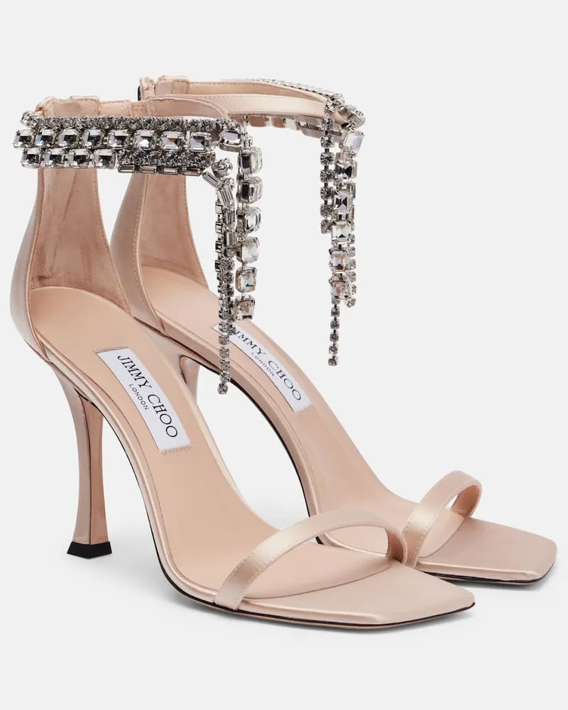 Jimmy Choo Sandalen Verity 100 aus Satin mit Kristallen Rosa