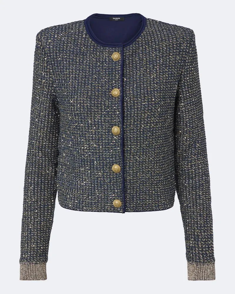 Balmain Jacke aus Tweed mit Pailletten Blau