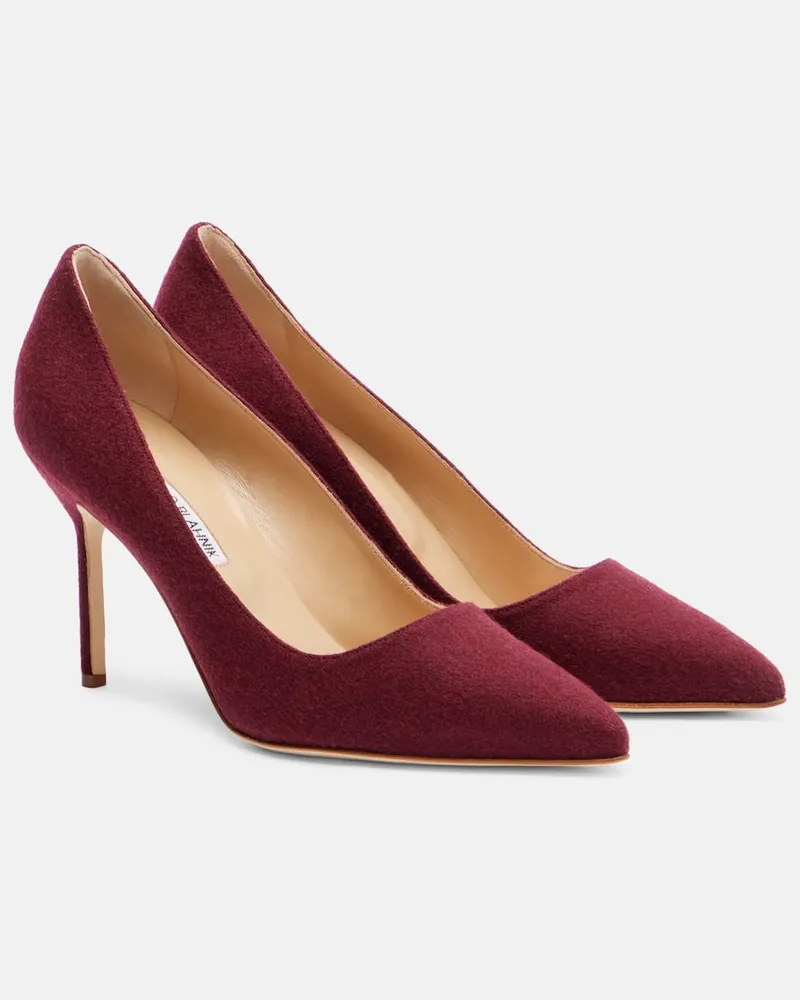 Manolo Blahnik Pumps BB 90 aus Wolle Burgunderrot