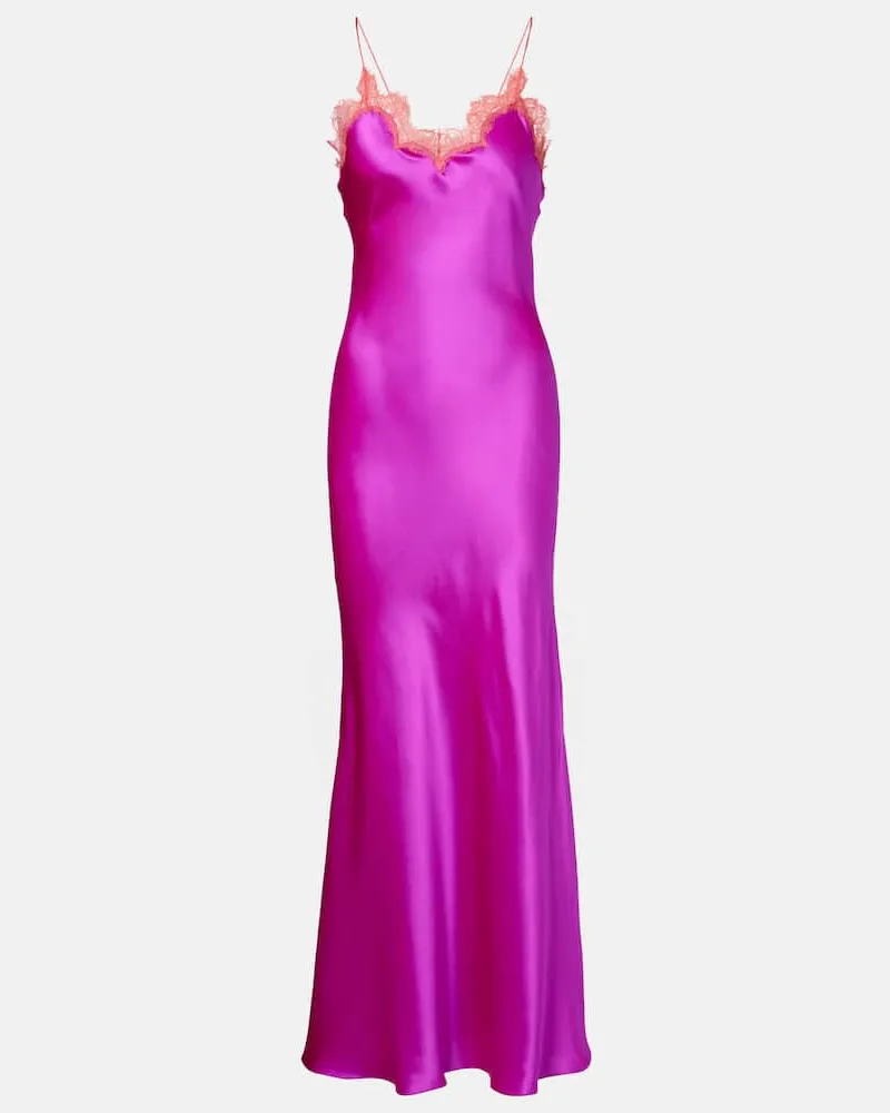 Roberto Cavalli Slipdress aus Seide mit Spitze Rosa