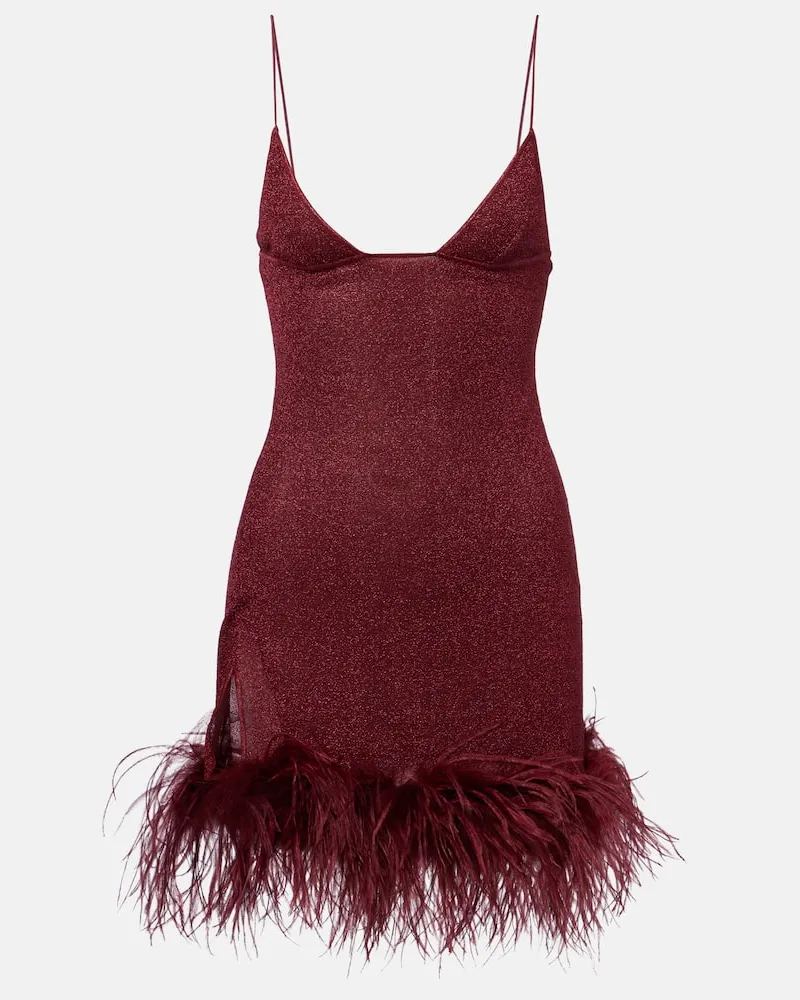 Oséree Oséree Minikleid Lumière mit Federn Burgunderrot