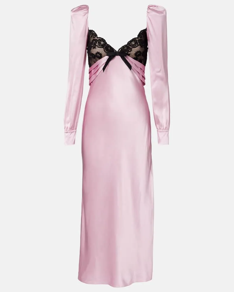 Alessandra Rich Midikleid aus Seidensatin mit Spitze Rosa