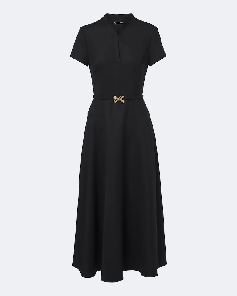 Oscar de la Renta Verziertes Midikleid aus einem Wollgemisch Schwarz