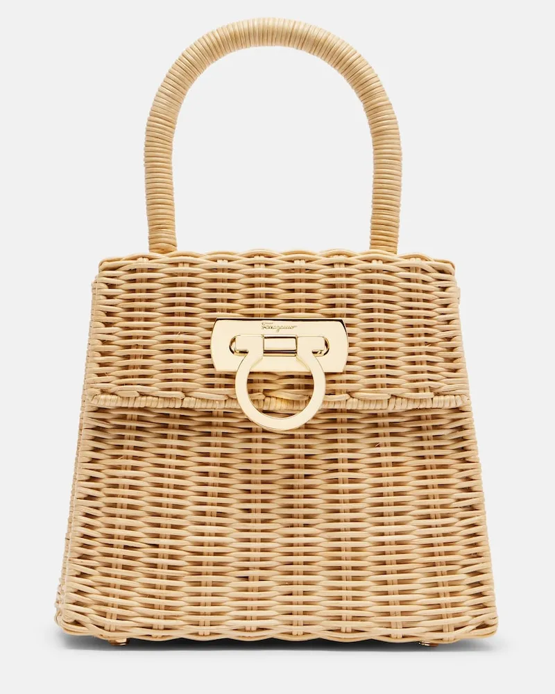 Ferragamo Kleine Tasche aus Weidengeflecht Beige