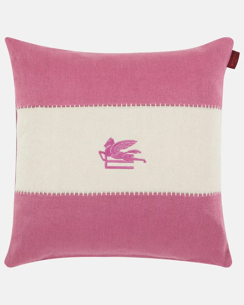 Etro Besticktes Kissen Pegaso aus Leinen Pink