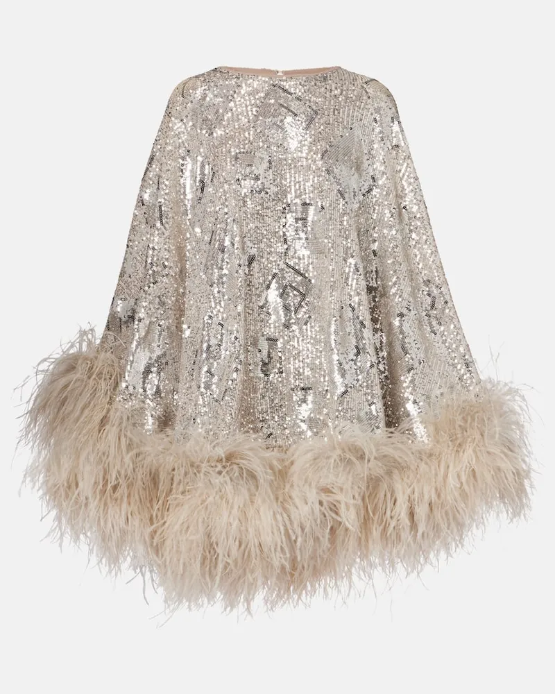 Taller Marmo Poncho Nassau mit Pailletten und Federn Silber
