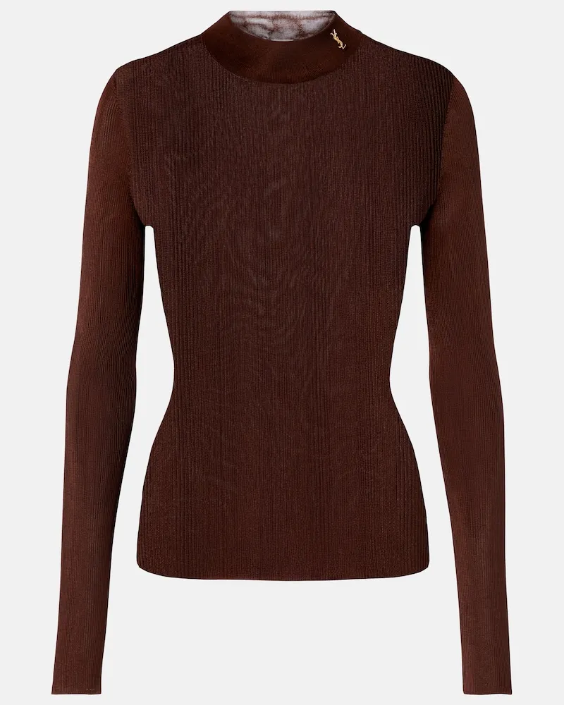 Saint Laurent Pullover Cassandre aus Rippstrick Braun