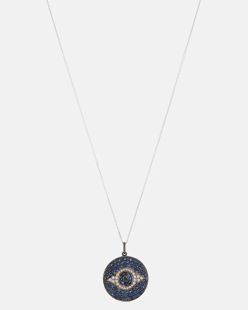 Ileana Makri Halskette Dawn aus 18kt Weißgold mit Diamanten und Saphiren Silber