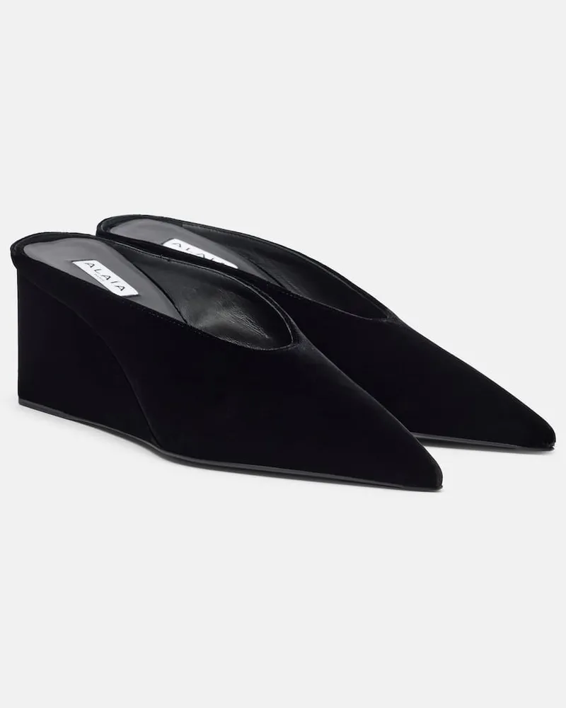 Alaïa Alaïa Wedge-Mules Cube 75 aus Veloursleder Schwarz