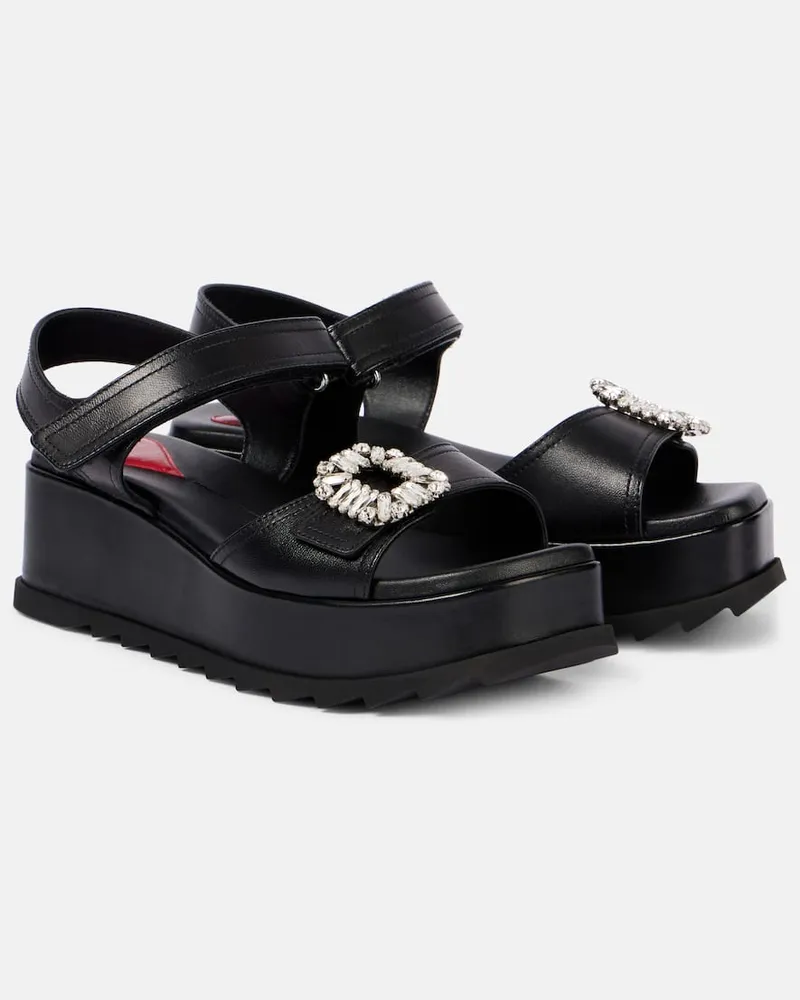 Roger Vivier Verzierte Wedge-Sandalen Slidy Viv' aus Leder Schwarz