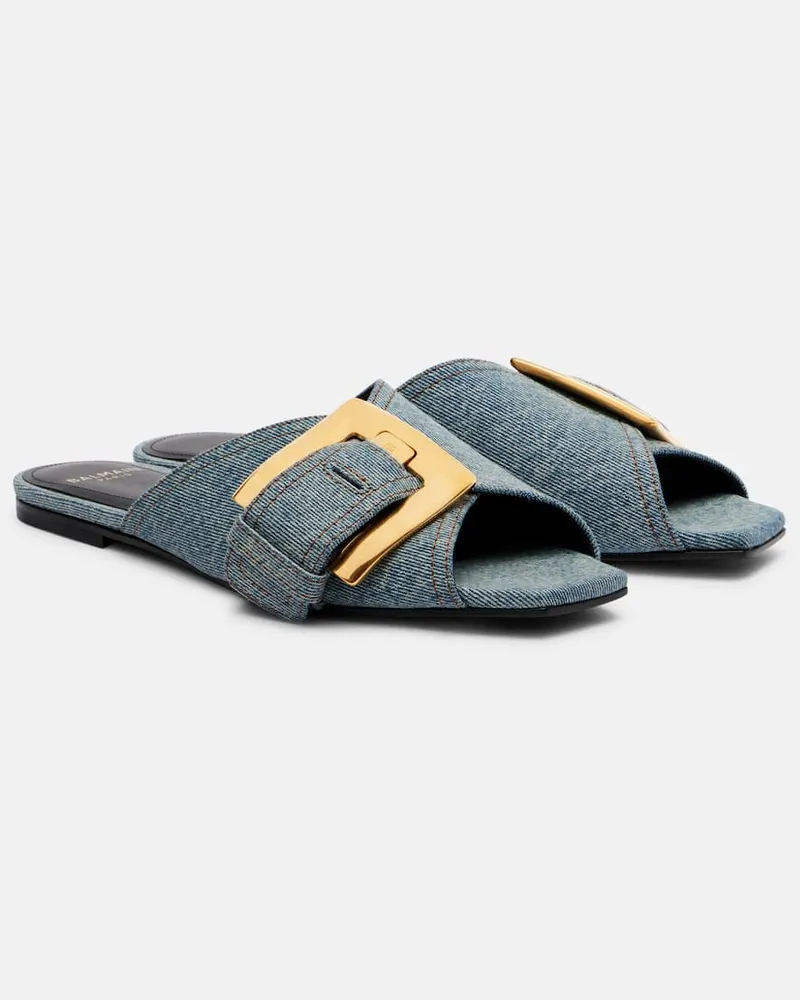 Balmain Pantoletten Anthem aus Denim Blau
