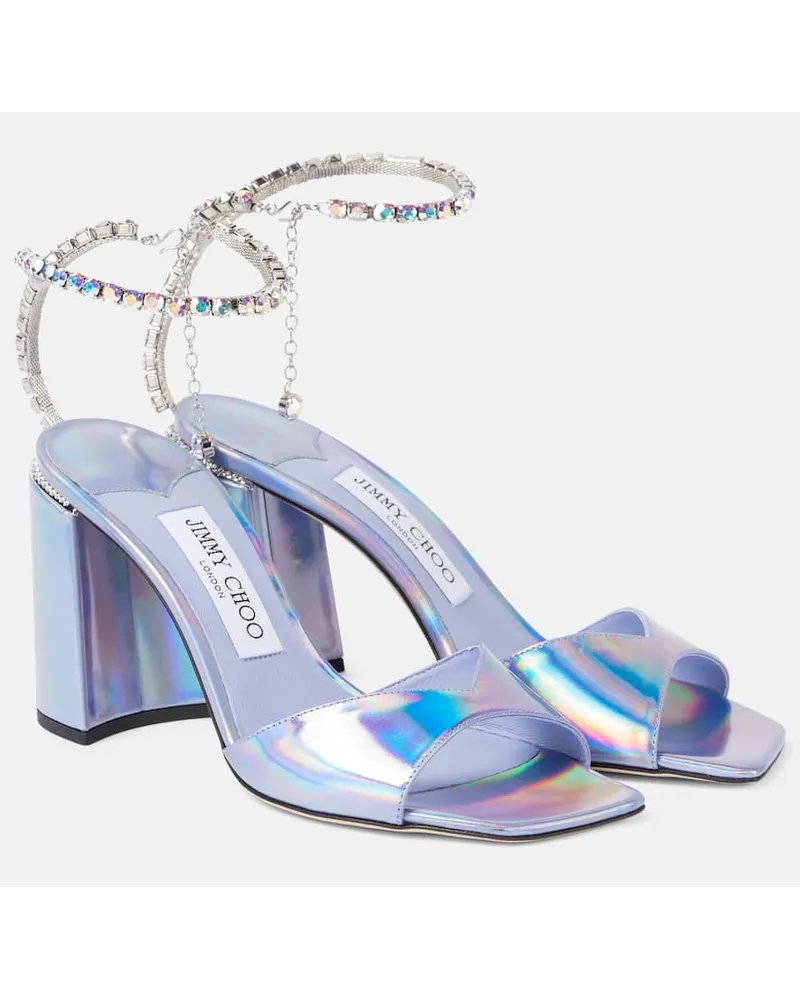 Jimmy Choo Verzierte Sandalen Saeda 85 aus Metallic-Leder Lila