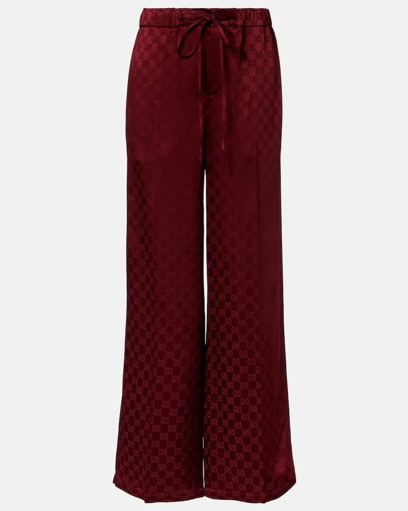 Gucci Weite Hose GG aus Satin Burgunderrot