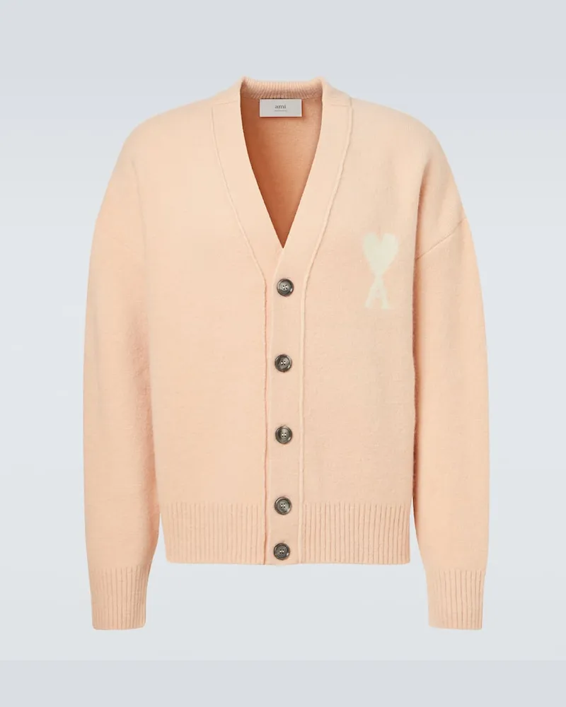 AMI Paris Cardigan Ami De Cœur aus einem Wollgemisch Rosa