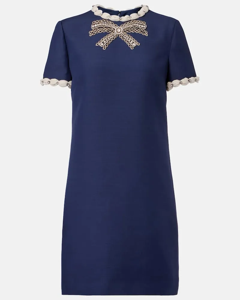 Valentino Garavani Verziertes Minikleid aus Crepe Couture Blau