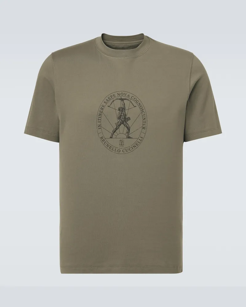 Brunello Cucinelli Bedrucktes T-Shirt aus Baumwolle Grün