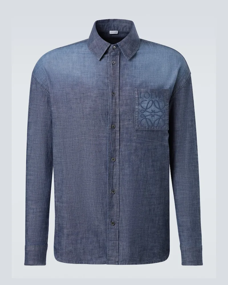 Loewe Hemd Anagram aus Baumwollpopeline Blau