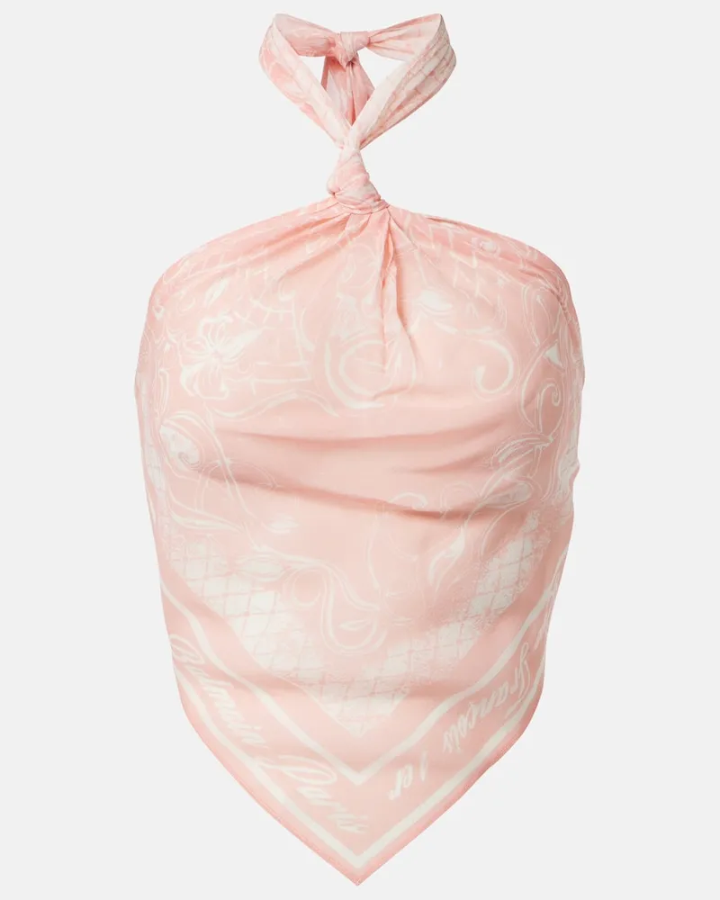 Balmain Bedrucktes Neckholder-Top aus Seide Rosa