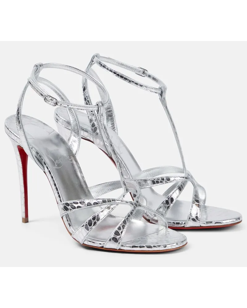 Christian Louboutin Sandalen Tangueva 100 aus Metallic-Leder Silber