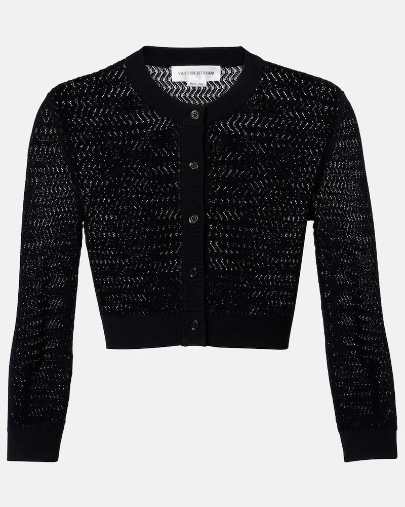 Victoria Beckham Cropped-Cardigan aus Pointelle-Strick Schwarz