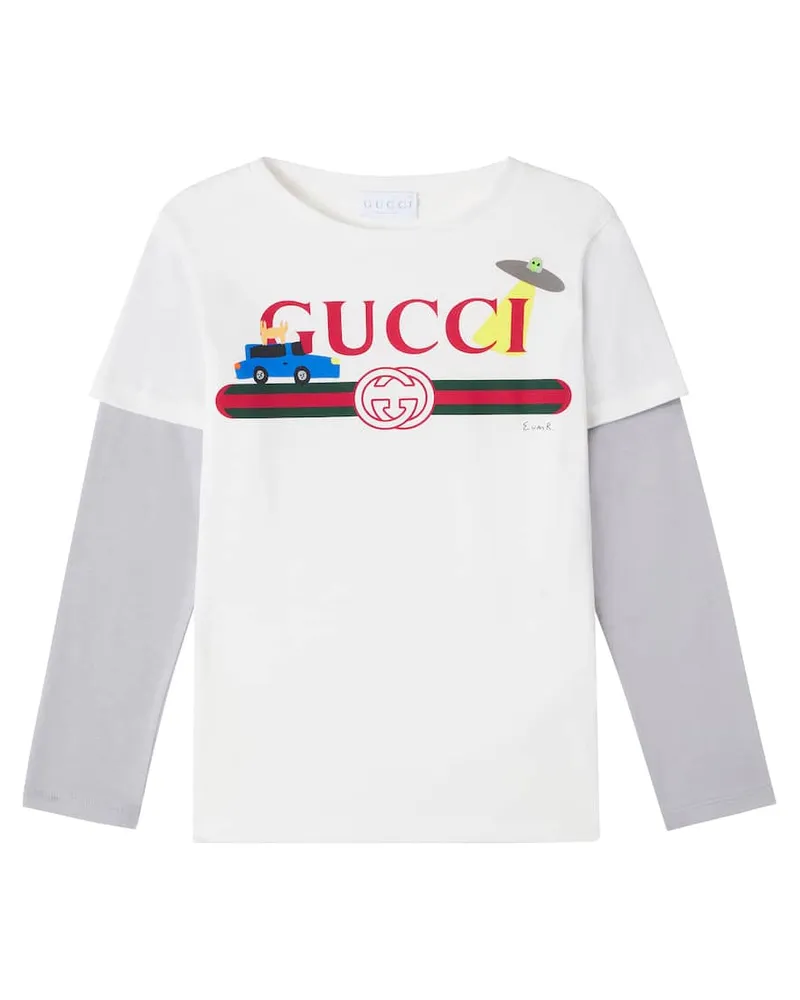 Gucci X Euan Roberts Longsleeve aus Baumwoll-Jersey Weiß