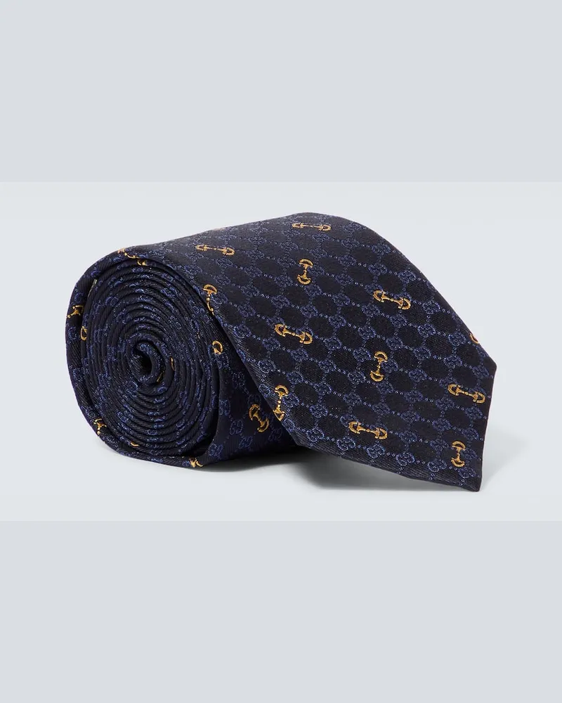 Gucci Krawatte Horsebit aus Seide Blau